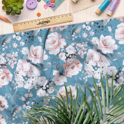 Ткань шифон пудрово-белые цветы