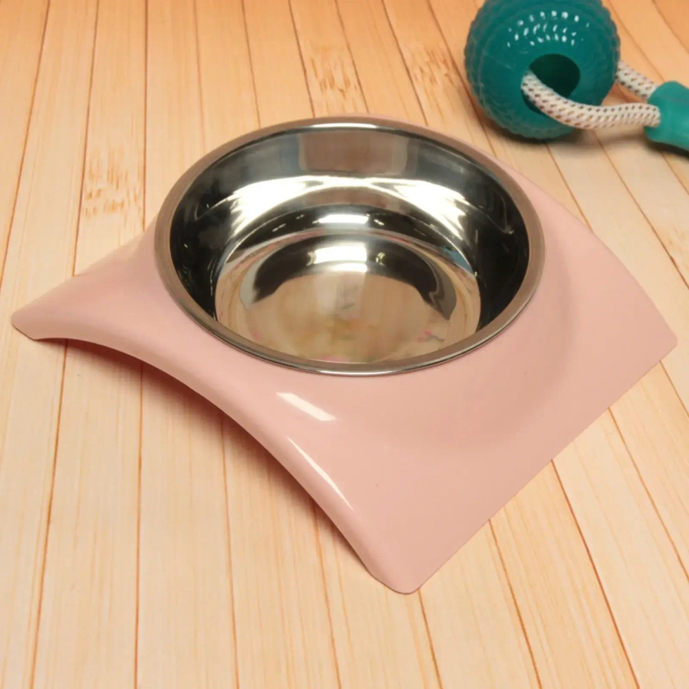 Миска металлическая «Колор-Волна» 250мл 19*16*5см на пластиковой подставке,цвет розовый