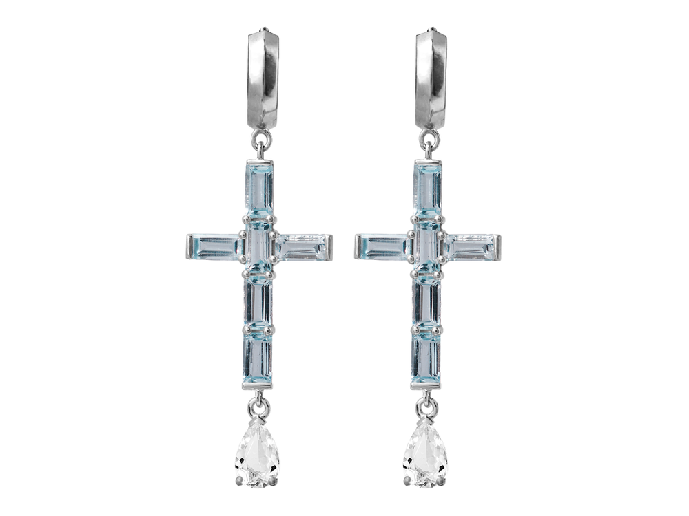 Серьги из серебра крестики с топазами