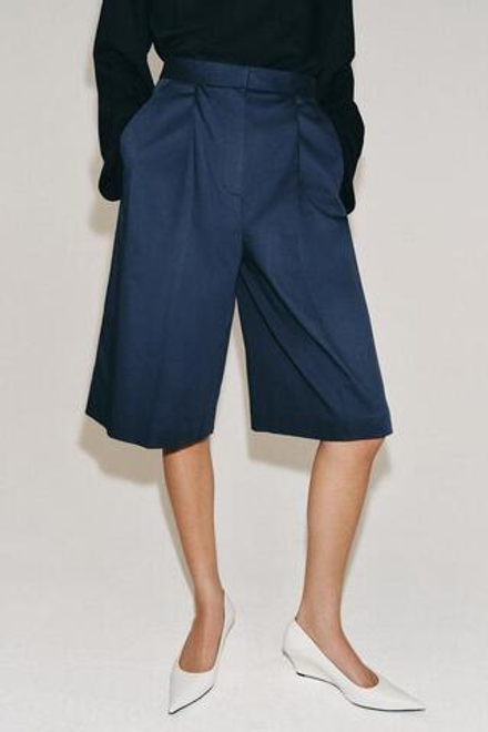 ZARA ШОРТЫ С ЗАЩИПАМИ — ZW COLLECTION, МОРСКОЙ СИНИЙ