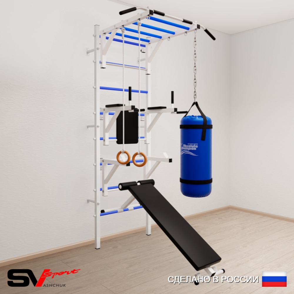 Шведская стенка Sv Sport 5611 (Турник рукоход/Брусья/Стойка/Скамья/Кольца/Цепь/Мешок 15кг)