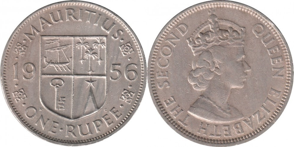 Маврикий 1 рупия, 1956-1978 Королева Елизавета II VF