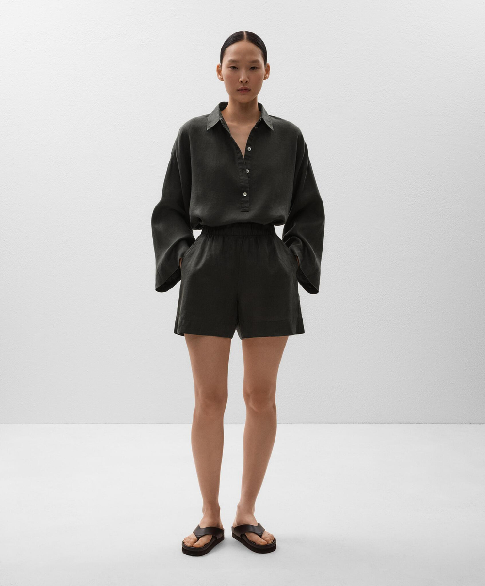 Oysho Шорты-бермуды из 100% льна, антрацитовый