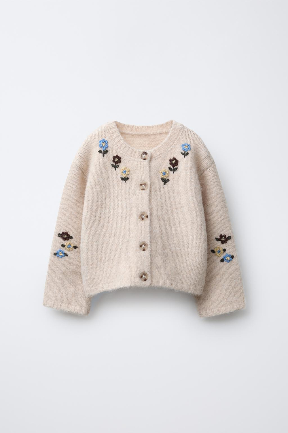 ZARA КАРДИГАН С ВЫШИВКОЙ «ЦВЕТЫ», ЭКРЮ