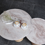 Журнальный столик с минеральным камнем Лейна лофт белый 60х60, дизайнерский кофейный столик в гостиную, обеденный круглый стол