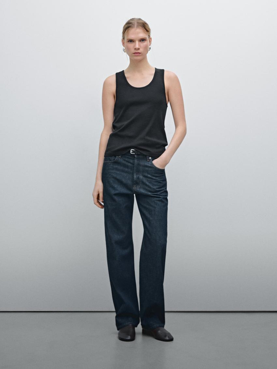 Massimo Dutti Топ из 100% хлопка с широкими бретелями, черный
