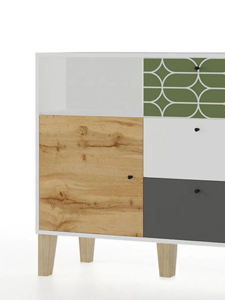 Комод МАМА 3 ящика с дверью STORY Овалы, Белый