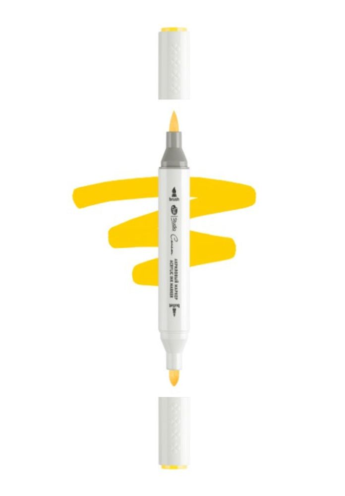 Маркер акриловый 2-х сторонний СОНЕТ кисть/пулевид. жёлтый