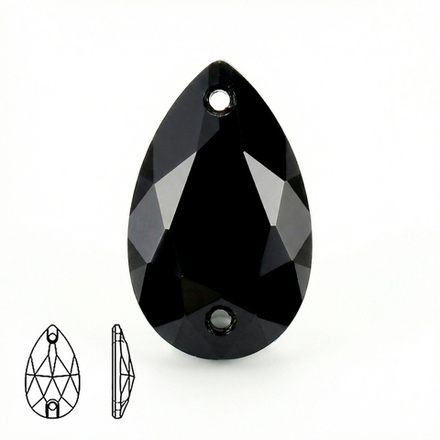 Пришивные стеклянные стразы (Jet / Чёрный, форма “капля” / Teardrop)