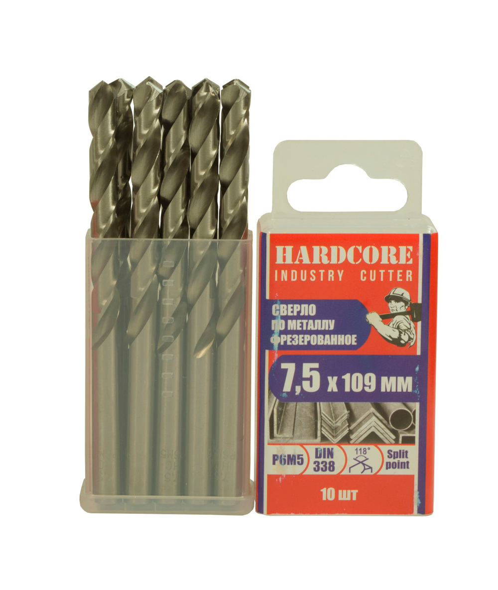 Сверло по металлу фрез. Р6М5 7.5х109мм 10 шт/уп "Hardcore" Industry cutter