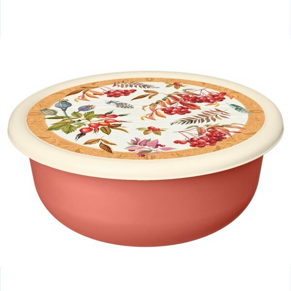 Миска 3,2л с крышкой с декором (оранжевый)