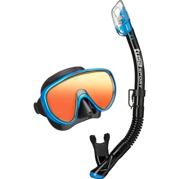 Набор маска+трубка в сумке TUSA Sport UCR-1625 Black Series с зеркальными линзами черный/синий