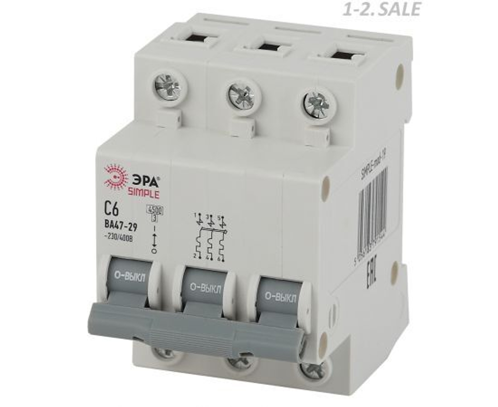 Автоматический выключатель 3P (3П) 50А (C) 4,5кА ВА 47-29 SIMPLE-mod-26 ЭРА Б0039243