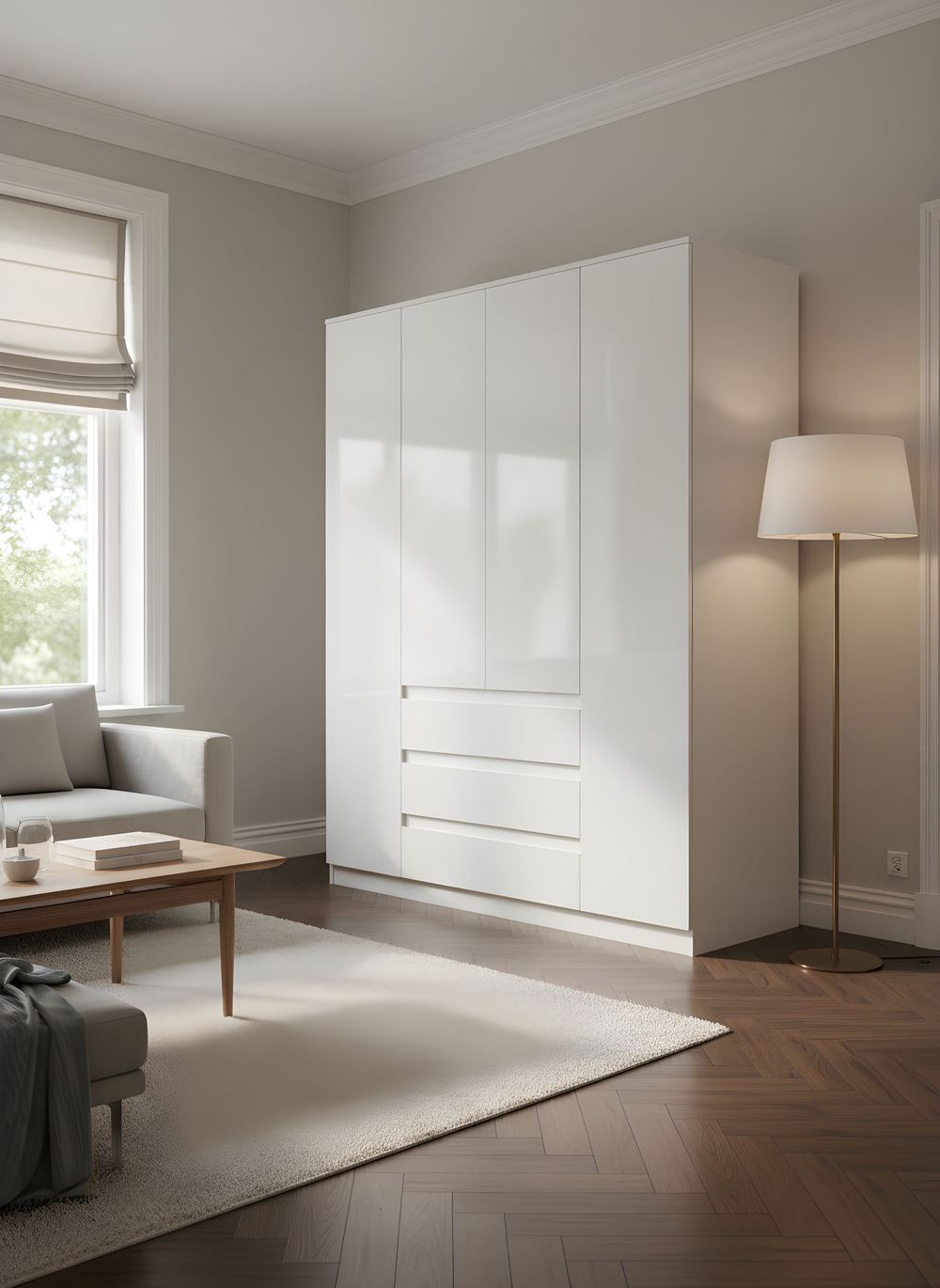 Шкаф 160х50х220, Марм, для одежды распашной 4 двери 3 ящика со штангой и полками, Dipriz