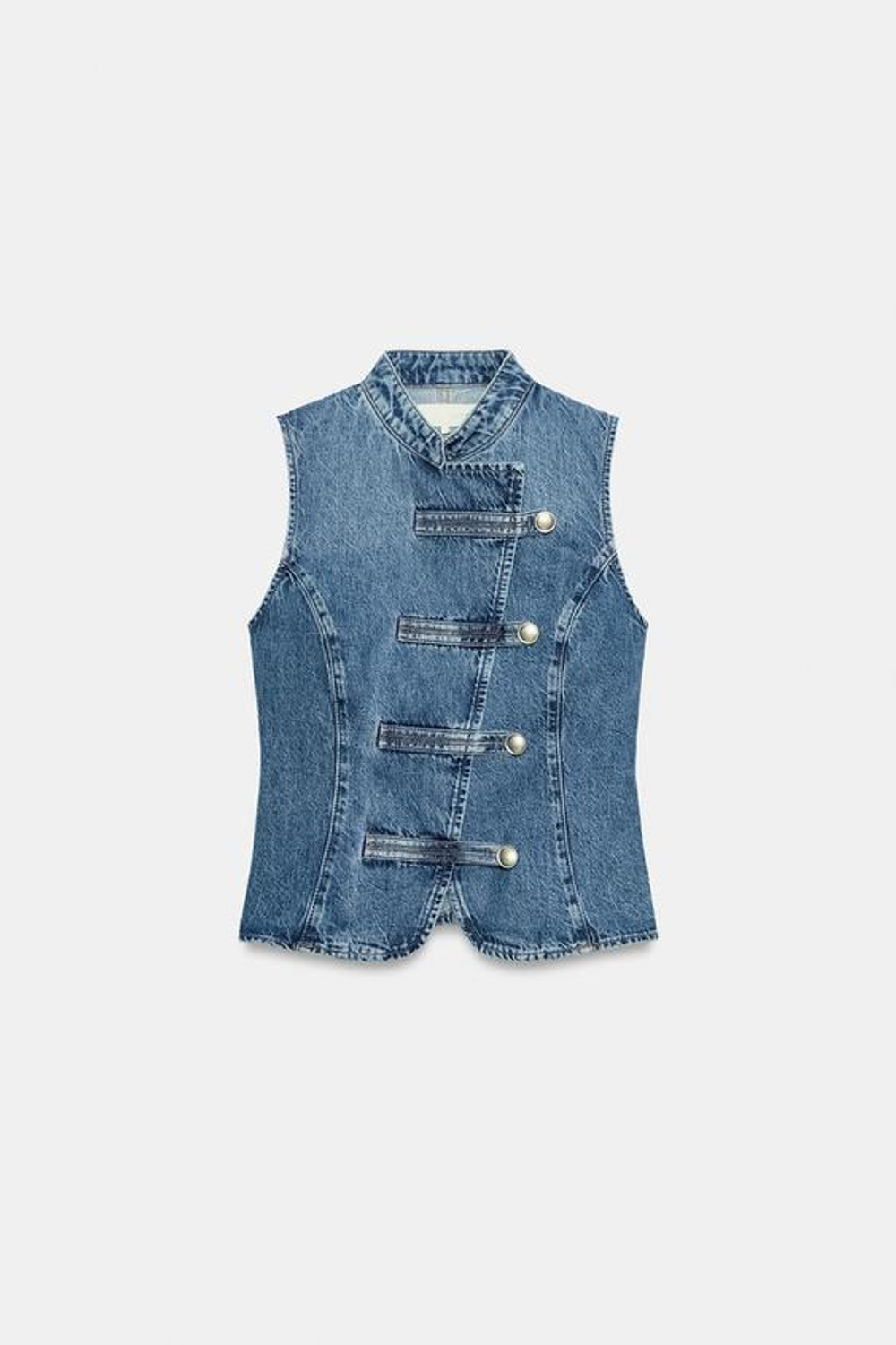 ZARA ДЖИНСОВЫЙ ТОП Z1975 С НАВЕСНЫМИ ПЕТЛЯМИ, ВЫЦВЕТШИЙ СИНИЙ