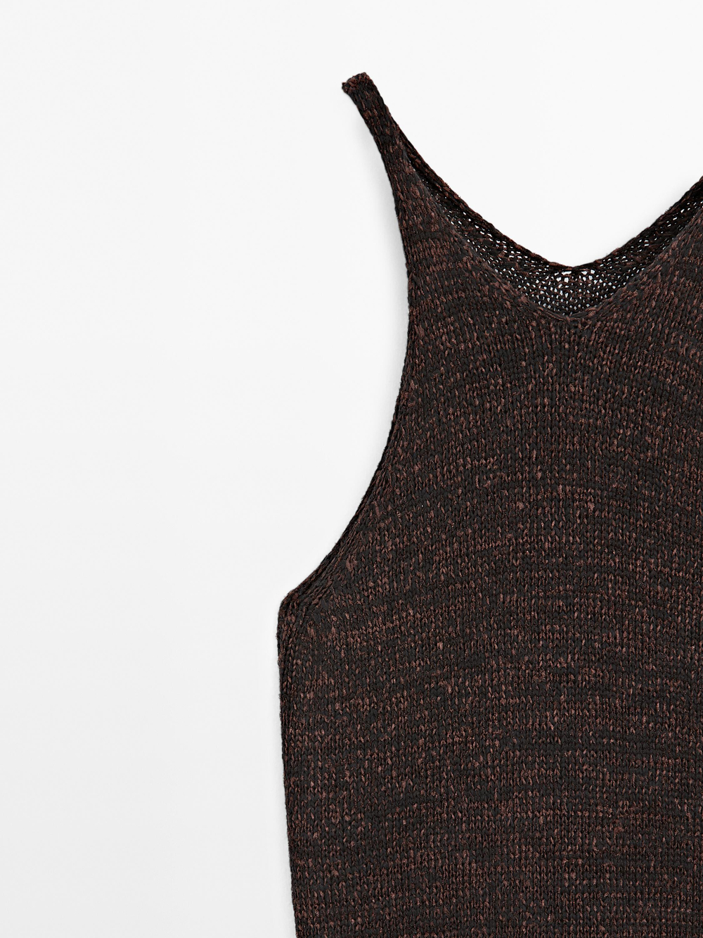 Massimo Dutti Длинное вязаное платье из смесовой хлопковой ткани, коричневый