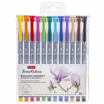 Набор Акварельный артмаркер Hatber WaterColor, на водной основе, ассорти, пластик, 12 цв.