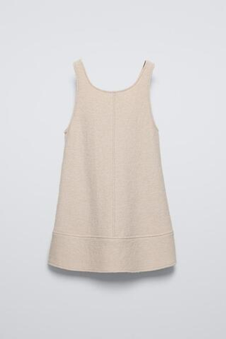 ZARA САРАФАН ИЗ СМЕСОВОЙ ШЕРСТИ С БАНТАМИ, ЭКРЮ
