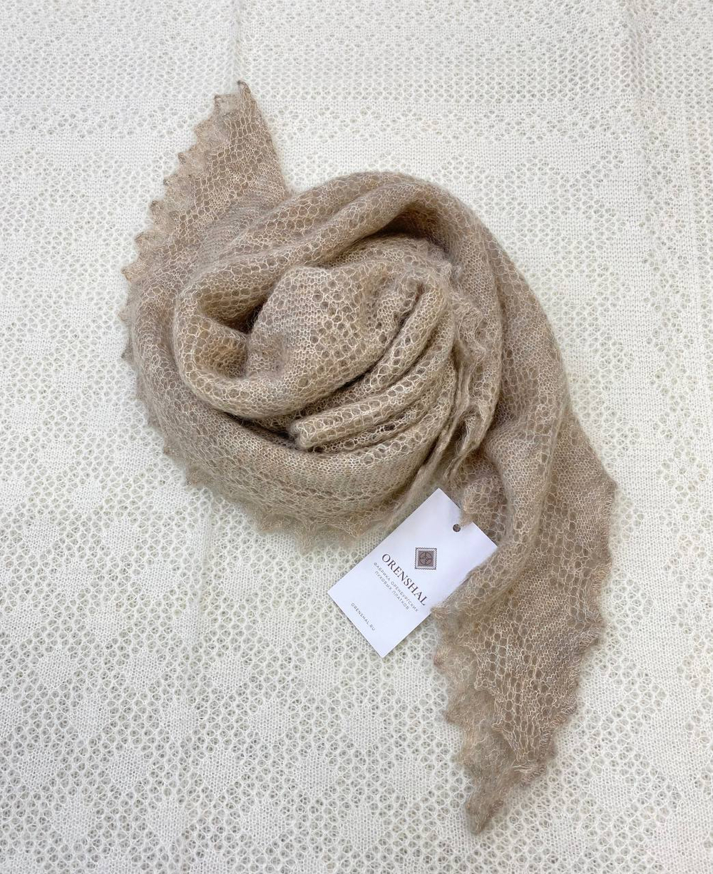 Оренбургская пуховая косынка П3-130184-08 бежевый