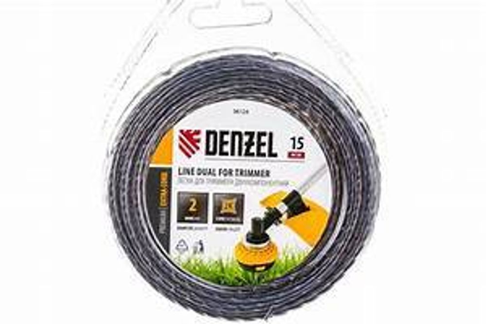 Леска для триммера квадрат 2,0мм 15 м двухкомп.EXTRA CORD// Denzel 96124