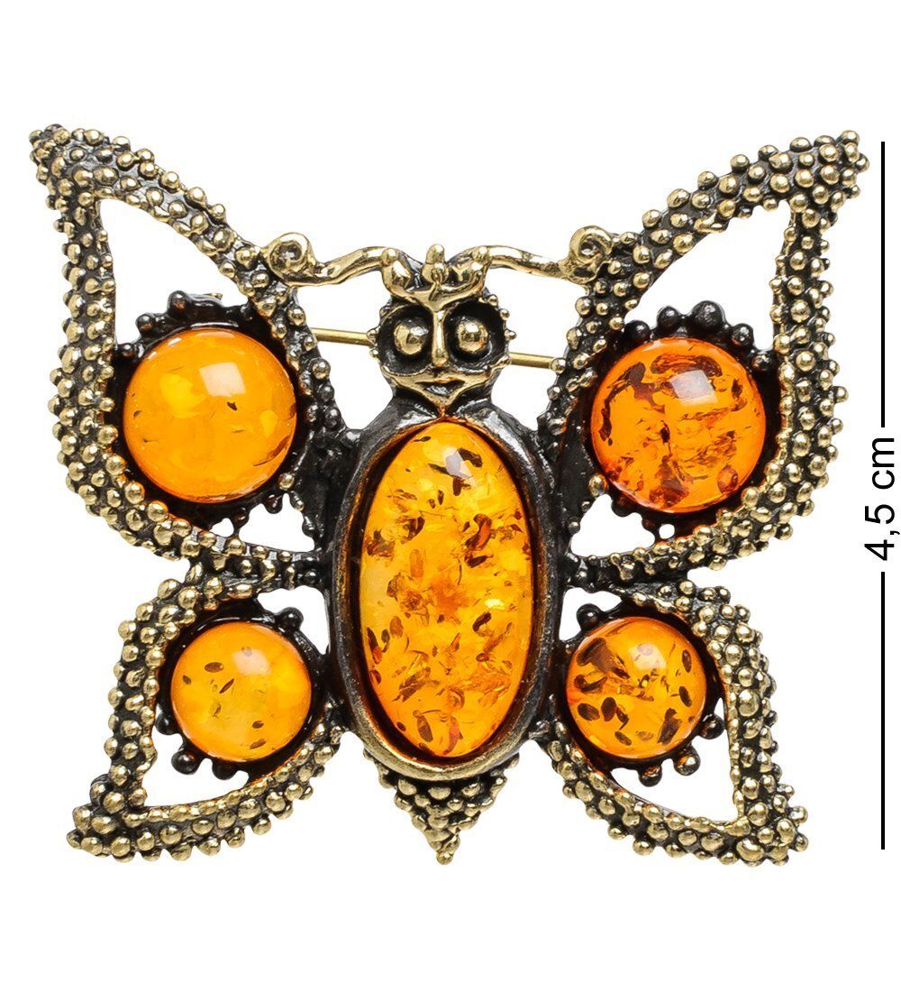 AM-1658 Брошь «Бабочка Рассвет» (латунь, янтарь)