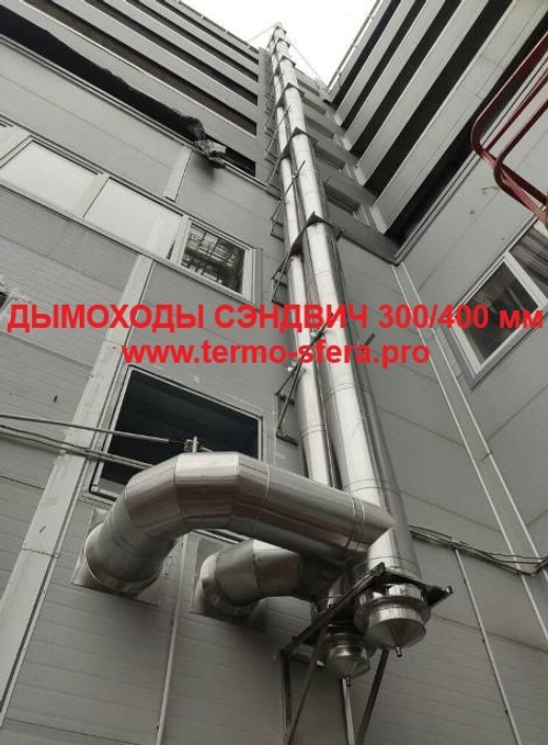 Комплект дымохода 300/400 мм. через крышу нерж 1.0/0,5 - 9 метров.