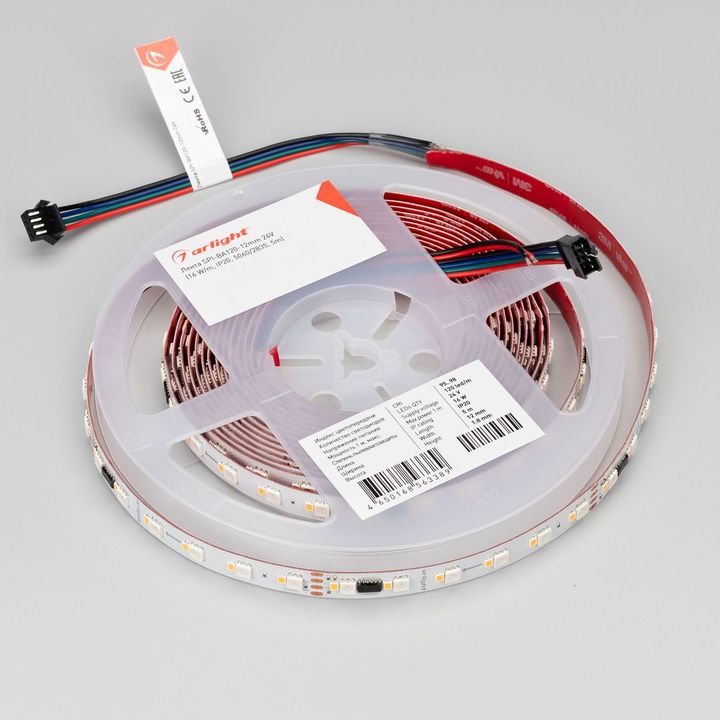 Светодиодная лента Arlight Бегущий огонь 6W/m 60Led/m 5060/2835SMD разноцветный/холодный белый 5M SPI-BA120-12mm 24V RGBW-White-PX6-BPT 040622