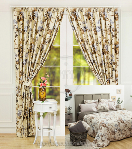 Комплект штор для спальни с покрывалом:  Самер (арт. BL10-94-03)  -   (170х270) х2 см., покрывало 230х250 см.  - коричневый