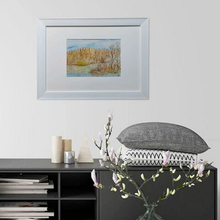 Картина акварельная авторская в раме и паспарту 21х30 см на стену для интерьера "Тованово в апреле".