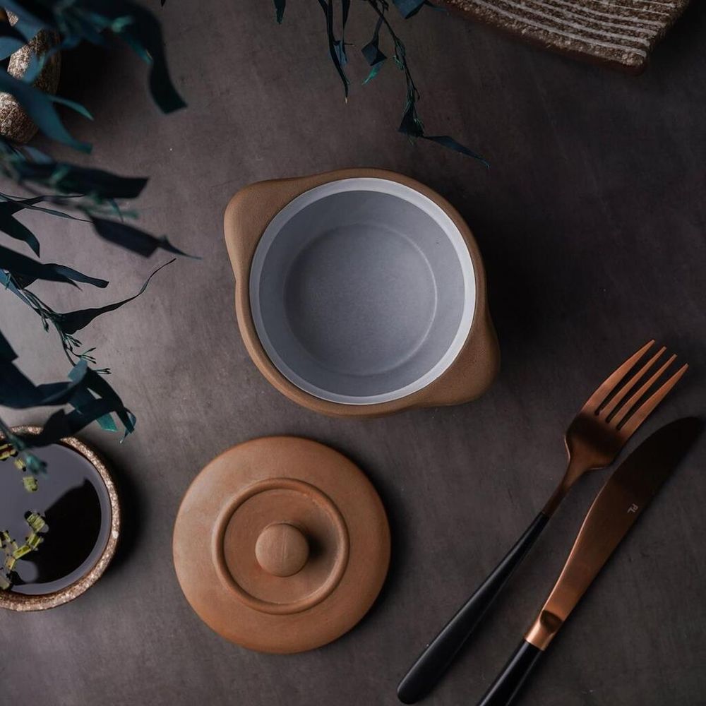 Горшок бульонница 500 мл d 11 см h8 см с крышкой Brown Matt White New Taiga P.L. [4]