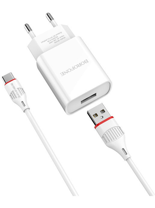 Сетевое зарядное устройство с кабелем Type-C 1-метр 2.1A BOROFONE BA20A