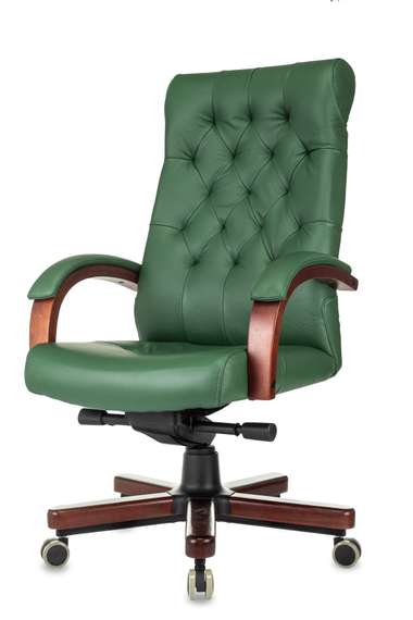 Кресло руководителя Бюрократ T-9928Walnut зеленый кожа крестов. металл/дерево