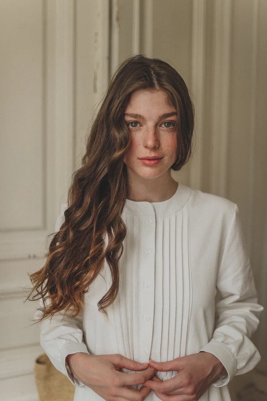 Платье оверсайз с защипами на груди из джинсы Айвори