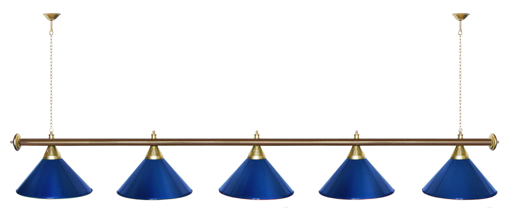 Лампа STARTBILLIARDS 5 пл. (плафоны зеленые,штанга зеленая,фурнитура золото)