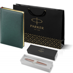 Подарочный набор: Jotter XL SE20 Monochrome в подарочной упаковке, цвет: Pink Gold, стержень Mblue и Ежедневник зеленый недатированный