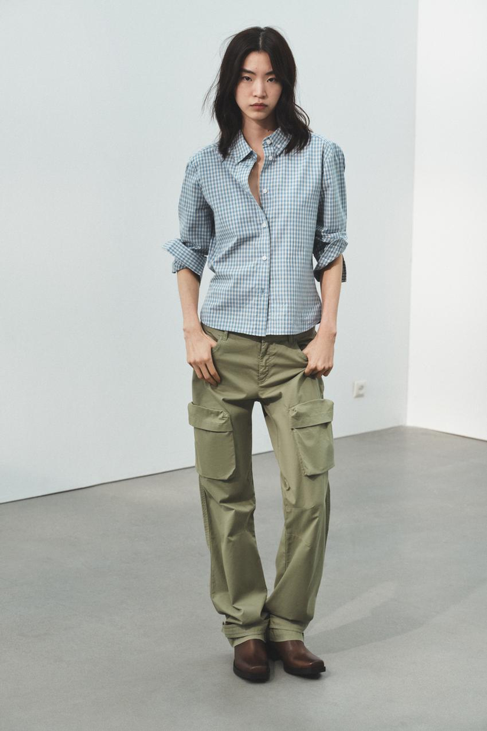 ZARA ПРИТАЛЕННАЯ РУБАШКА В КЛЕТКУ, СИНИЙ/БЕЛЫЙ