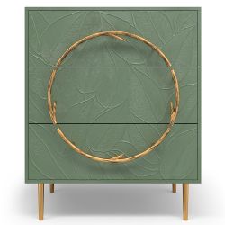 Комод Арт Колор leaves Стайл Голд с 3 ящиками Зеленый нефрит