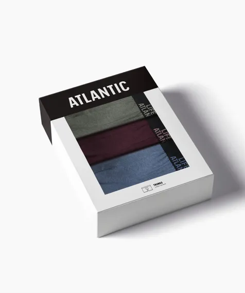 Трусы мужские боксеры (3шт), Atlantic 3MH-226, хлопок, зеленый меланж + винный меланж + голубой меланж