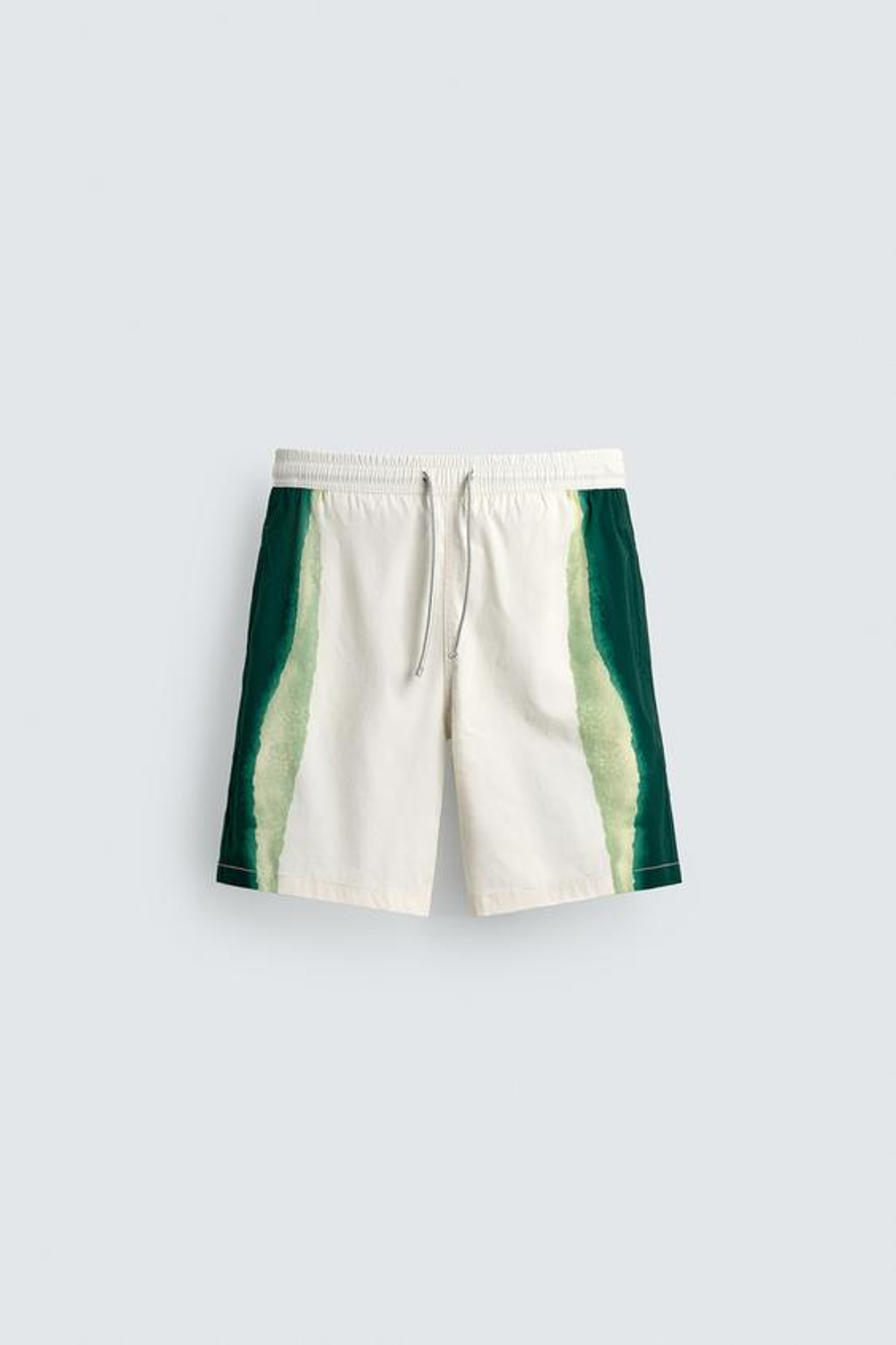 ZARA ДЛИННЫЕ ПЛАВКИ С ПРИНТОМ В ПОЛОСКУ, ЭКРЮ