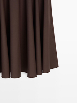 Massimo Dutti Юбка миди с поясом-лентой и декоративными швами, коричневый