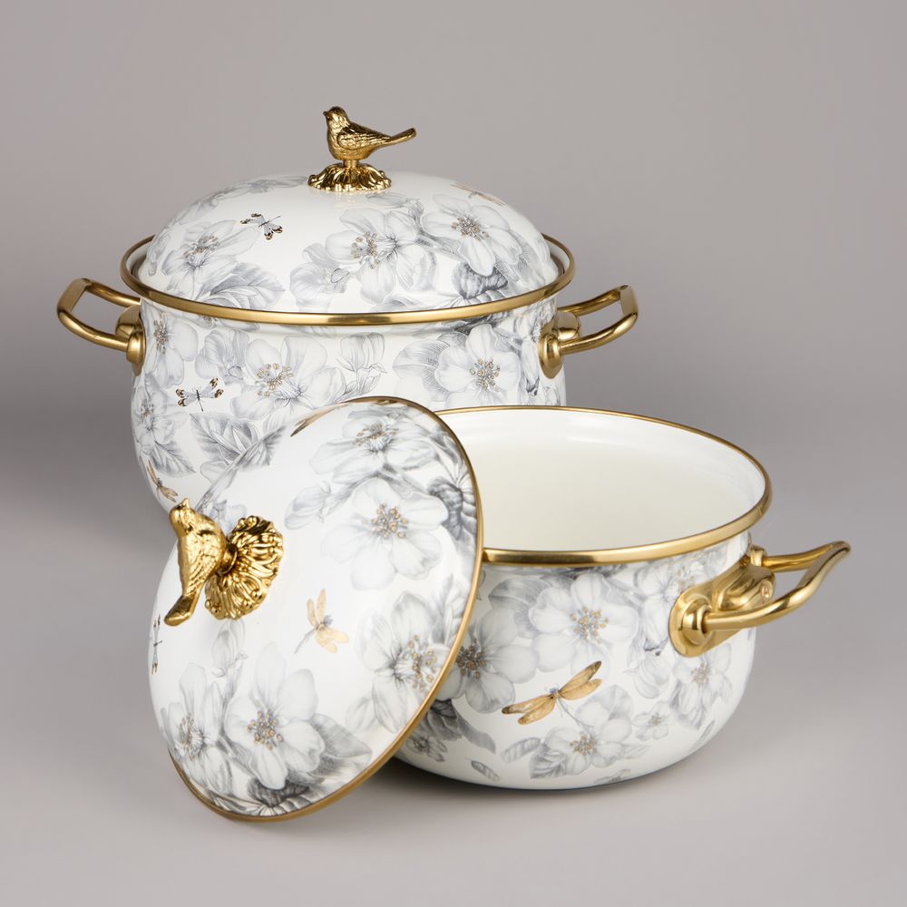 НАБОР КАСТРЮЛЬ AGNESS ЭМАЛИРОВАННЫХ СЕРИЯ "ЯБЛОНЕВЫЙ САД", 4ПР. 2,1Л И 3,8Л