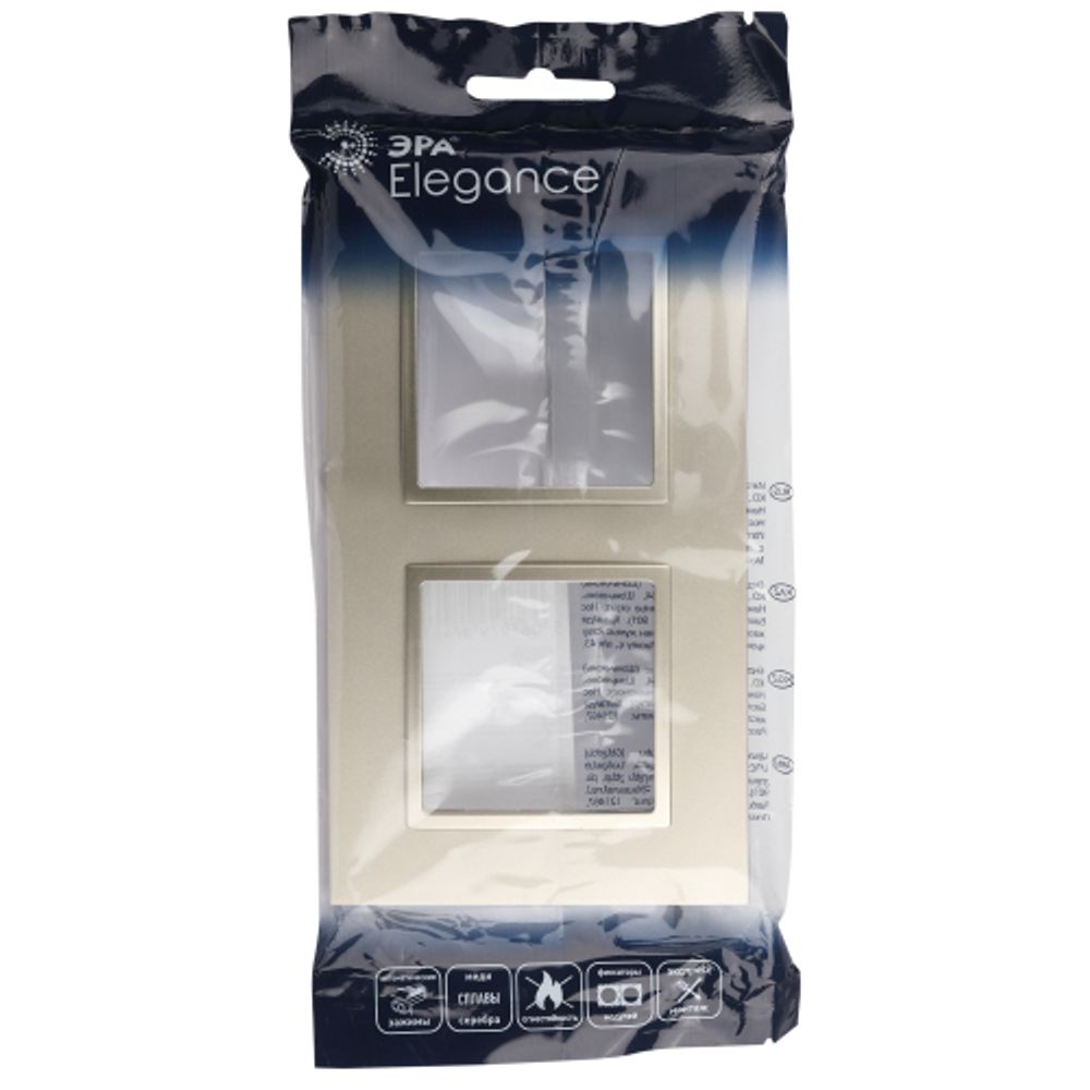 Рамка для розеток и выключателей ЭРА Elegance 14-5012-04 Classic, на 2 поста, шампань