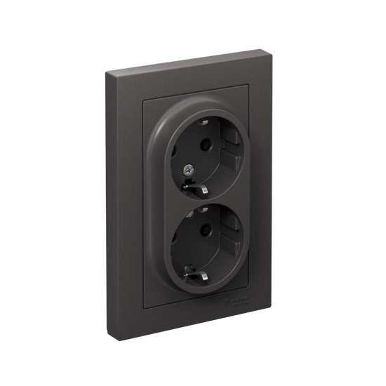 Розетка двойная AtlasDesign с заземл. 16А в сборе базальт SE ATN001424