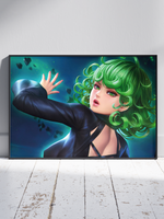 Постер плакат Тацумаки На Синем Фоне One-Punch Man Ванпанчмен