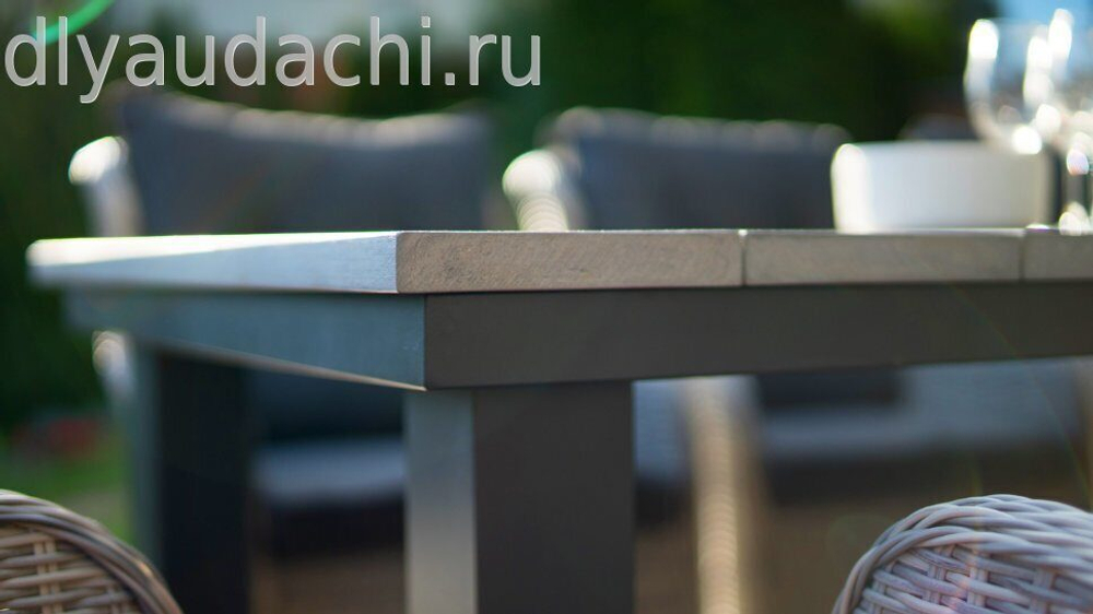 Обеденный комплект стол ПАРКЛЭНД + 6 кресел из искусственного ротанга БЕРГАМО (цвет серый/коричневый)