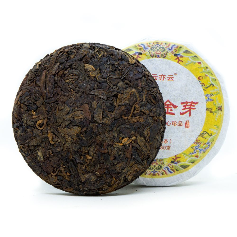59315 Чай прессованный черный Пуэр Шу "Сэнчжун, Баньчжан Цзинь Я",  мини бин 50гр