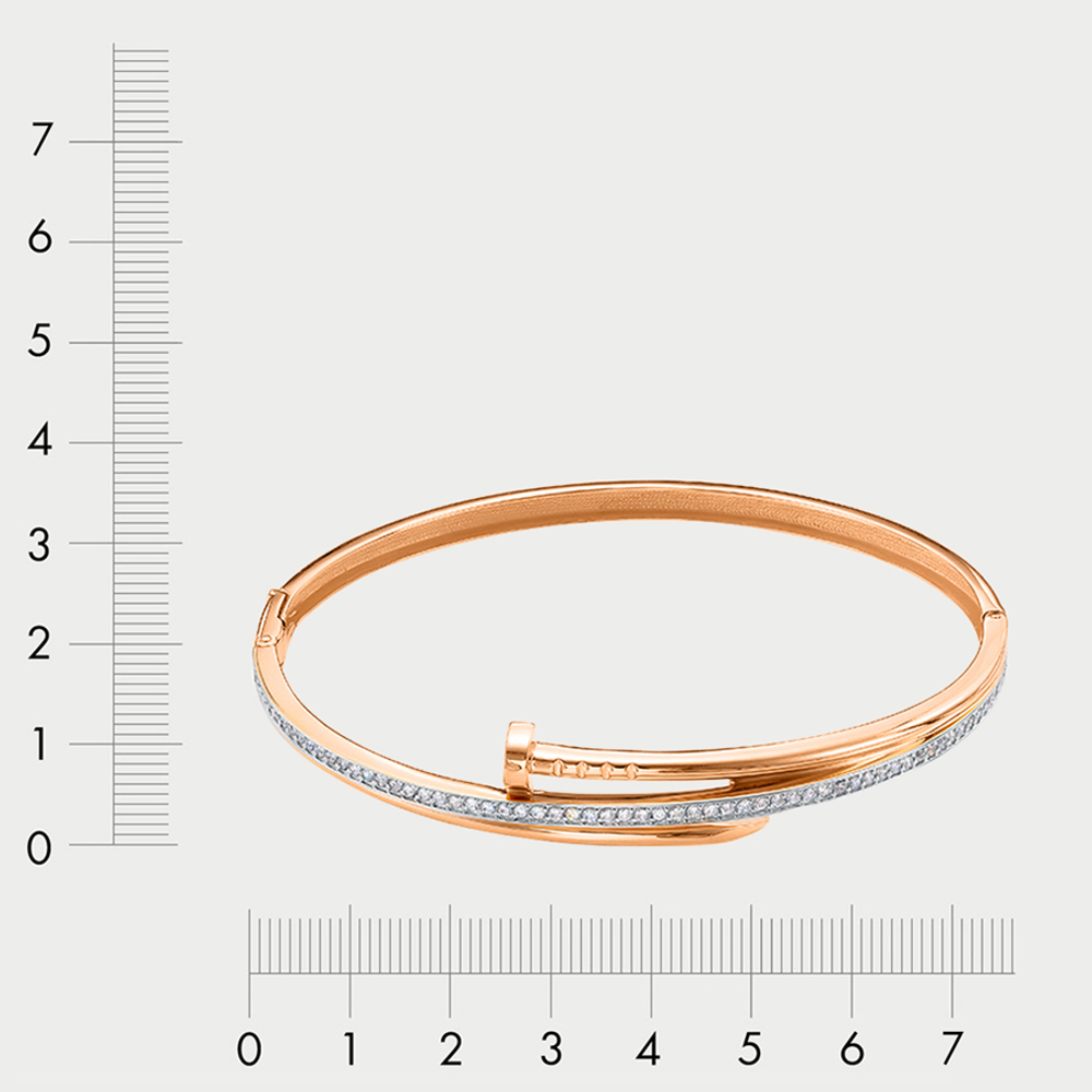 Браслет жесткий из комбинированного золота 585 пробы с фианитами для женщин (арт. 7704942)