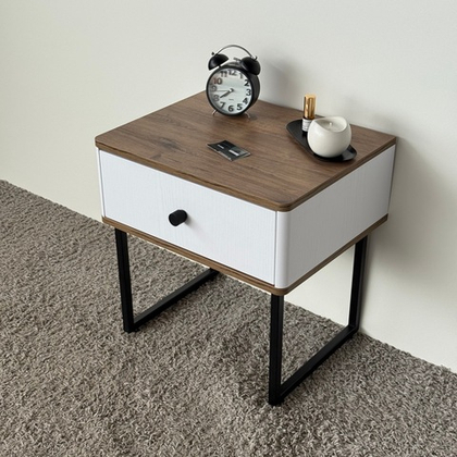 Тумба прикроватная на ножках ROYAL 5301 эко (Дуб Веллингтон-Черный-р.черная)