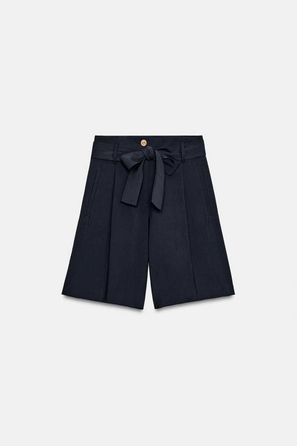 ZARA ШОРТЫ С ПОЯСОМ-БАНТОМ, МОРСКОЙ СИНИЙ