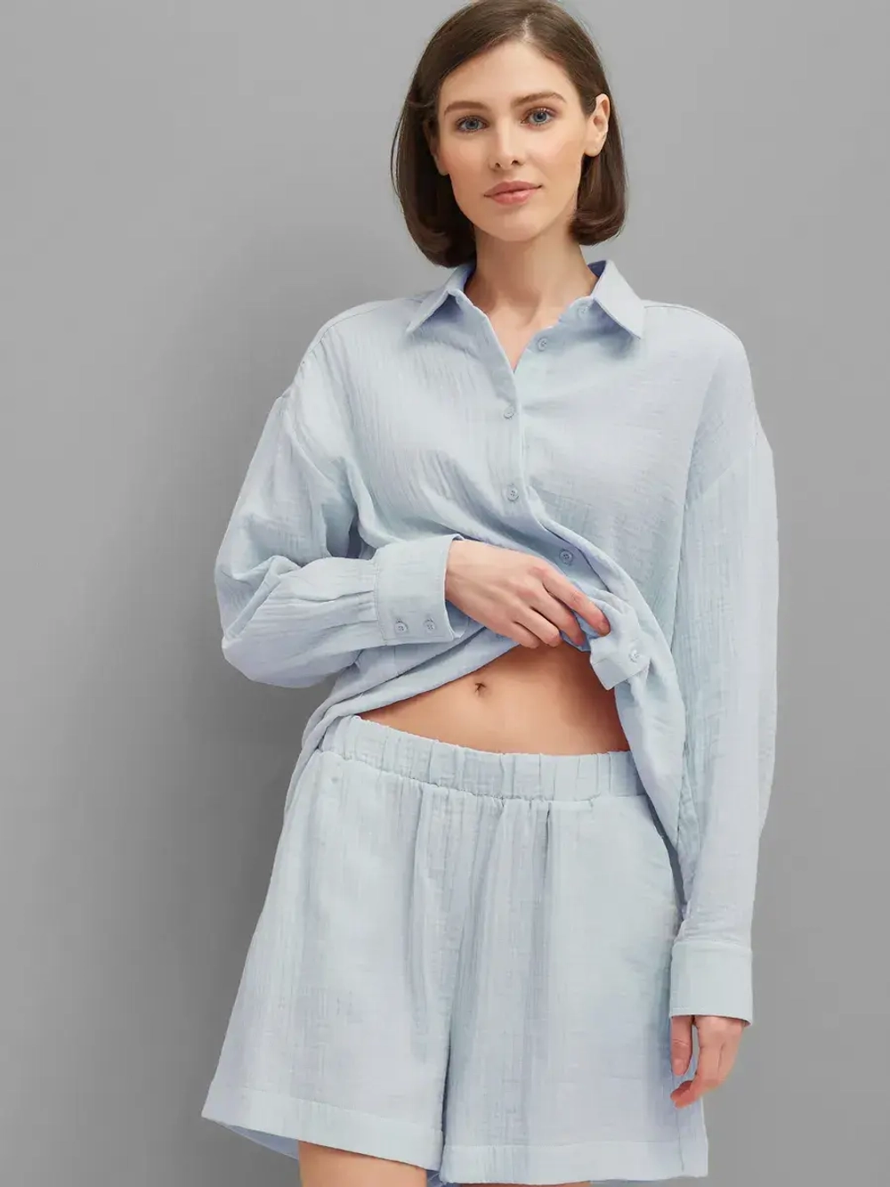 Костюм - пижама с шортами из муслина домашний оверсайз